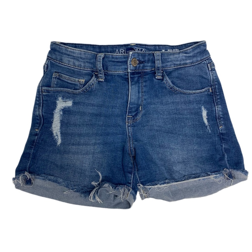 Distressed Cut-off Blue Jean Medium Wash Denim Midrise Shorts Cuffed Size 3
